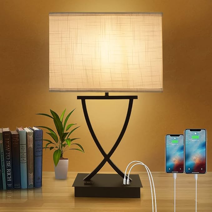 OYedis 3-Way Dimmable Touch Control Medium Table Lamp with Type C/USB Charging Port and 1 AC Outlet White Shade 21.38" Bedside Nightstand Lamp for Bedroom Living Room Office and Hotel Bulb Included