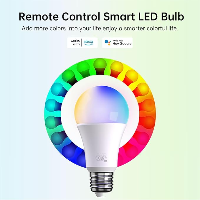 LED Smart Light Bulbs, Color Changing Light Bulb That Compatible with Alexa & Google Home, Smart Bulb, Preset Scene, Music Sync, A60 E26 2.4GHz RGBTW WiFi Bluetooth Light Bulb 9W, 806LM