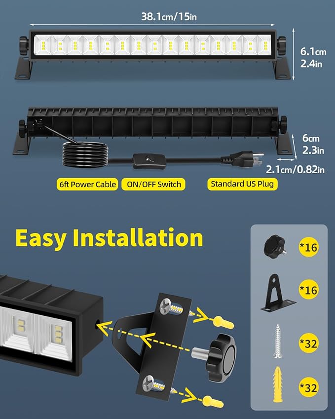 8 Pack LED Shop Light 5400LM Super Brighter, 45W Plug in Garage Light with 6FT Cord and On/Off Switch, 6000K IP66 Waterproof Outdoor Work Shop Bay Lighting for Garage Workshop Warehouse Factory Yard