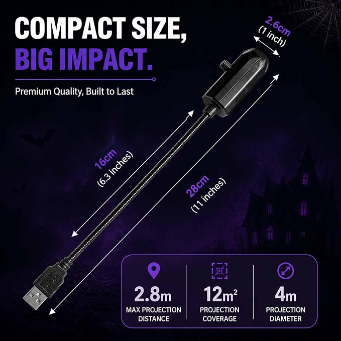 Plug and Play HD Star Projector Halloween, Projector Halloween | USB Powered with 360° Flexible Neck, Star Projector for Bedroom Ceiling Halloween Decor