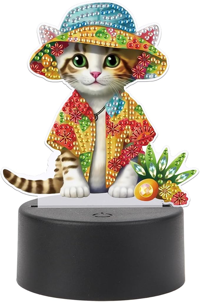 JISHSHAY Diamond Painting Night Light Diamond Art Table Lamps Gem Art LED Lights Gem Painting Desk Lamp Mosaic Kits for Adults DIY Kits for Adults Paint by Numbers Special Shaped Cat