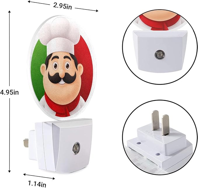 EKOBLA Italian Chef Night Light, Cute Cartoon Chef Night Lights Plug Into Wall with Auto Sensor for Holiday Gifts