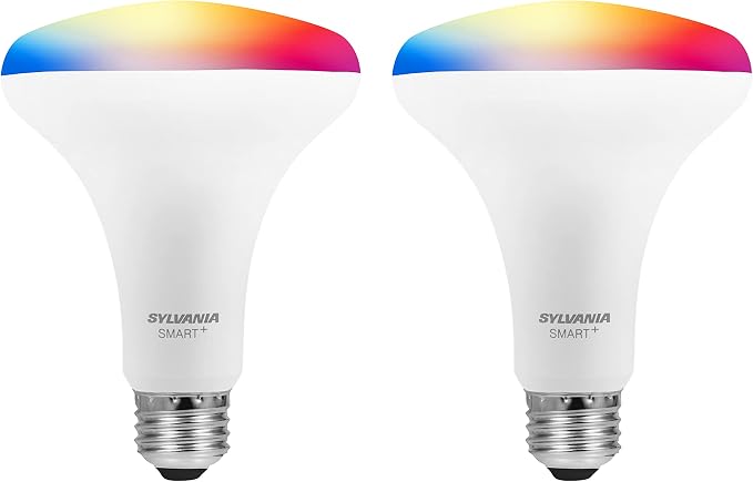 Sylvania Bluetooth Mesh LED Smart Light Bulb, BR30 65W, E26, RGBW Full Color & Adjustable White, Works with Alexa Only - 2 Pack (75762)