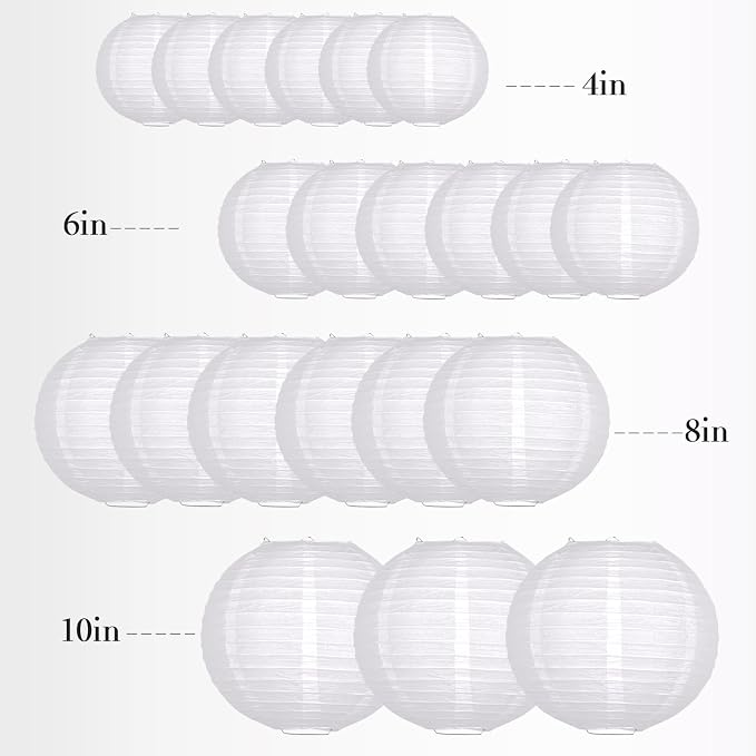 21-Pack White Paper Lanterns, Hanging Round Party Decorations | Reusable Indoor & Outdoor Decor for Graduation, Wedding, Birthday, Baby Shower, Classrooms & Photo Backdrops