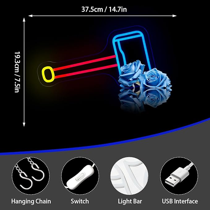 Neon Sign, FPLL Neon Signs for Wall Decor Blue Red LED Signs for Man Cave Game Room Home Party Birthday Decor Bar Beer Sign - USB Powered