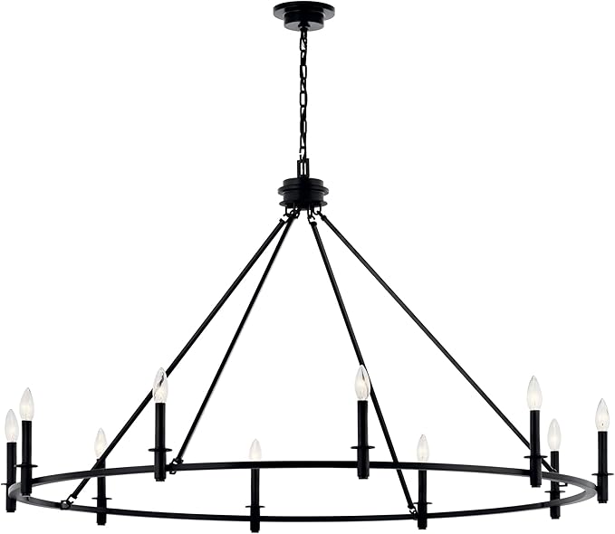KICHLER Carrick 10-Light Chandelier, Updated Traditional Light in Black, Sloped Ceiling Compatible, for Foyer, Great Room, Dining Room or Vaulted Bedroom (31" x 54.25"), 52707BK