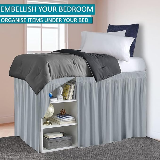 Dorm Bed Skirt, Twin XL, 34" Drop, Light Grey | Soft Microfiber Fabric, College dorm rooms, Hides under-bed storage, Fits 39"x80" Beds, Wrinkle-resistant, Machine Washable
