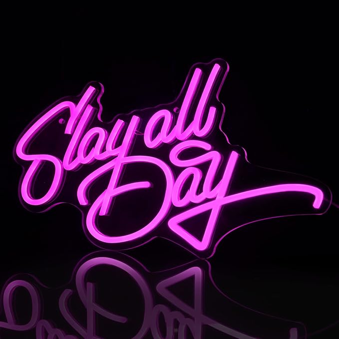 JEDAEMEN Slay All Day Neon Signs for Wall Decor Pink LED Sign Neon Lights | Pink Led Light Sign Preppy Room Decor Light Up Sign for Birthday Party Decoration USB Powered