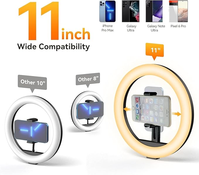 11'' Ring Light Wall Mount Phone Holder, Cell Phone Selfie Light with Wall Rotating Arm Compatible with iPhone 16 15 14 13 12 11 Xr Xs X pro max and Samsung Smartphones