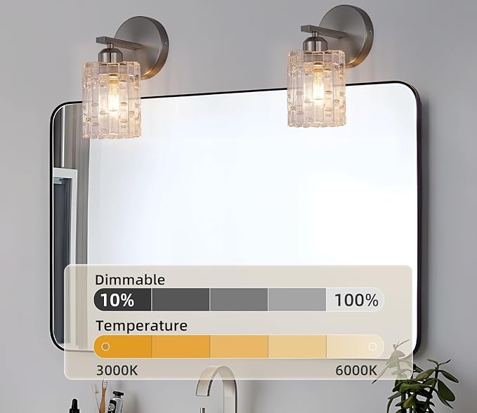 2-Pack Nickel Crystal Bathroom Vanity Lights, 1-Light Wall Sconce Fixture for Over Mirror, Modern Wall Mount for Bathroom, Bedroom, Hallway