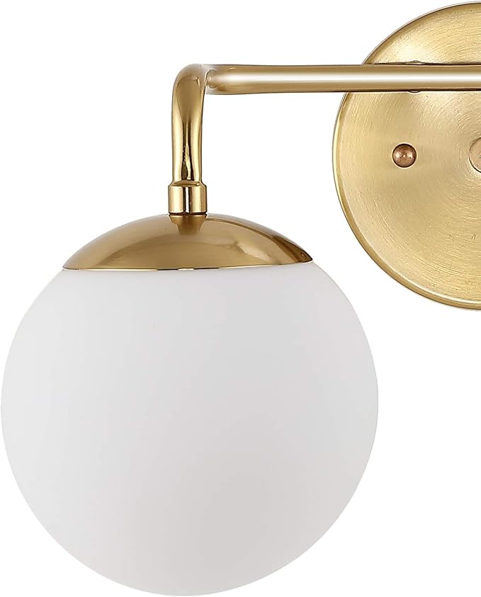 JONATHAN Y 15" Brass Gold Modern Globe Wall Sconce Vanity Light for Bathroom, White Frosted Glass Shade, Midcentury Parisian Bistro Wall Lamp, LED Bulb Included (JYL3535A)