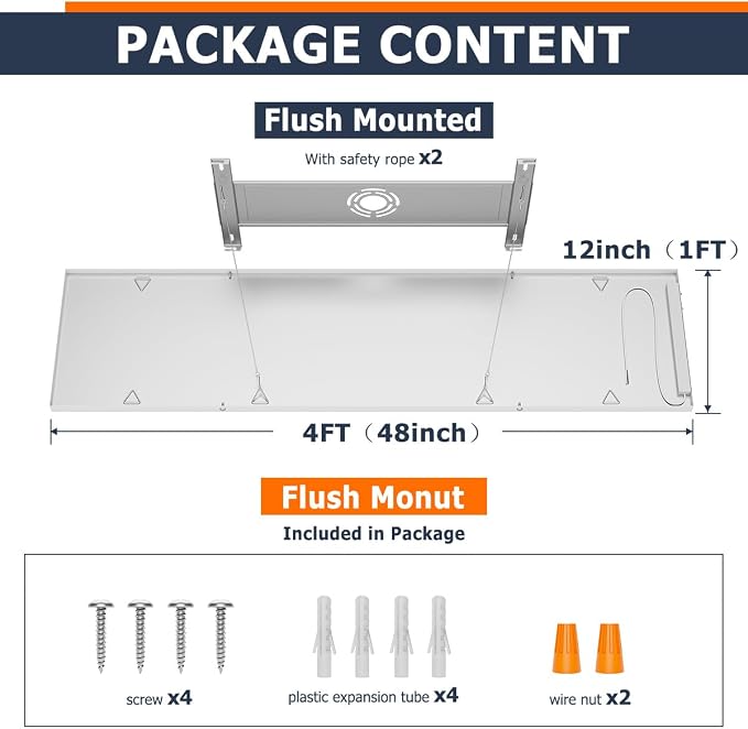 1x4 Led Flat Panel Light Surface Mount Ceiling Light, 5CCT 3000K/3800K/4500K/5200K/6000K Dimmable, 24W/30W/40W 4980LM Edge-Lit, Flush Mount or Drop Ceiling for Office Kitchen Garage, White 2-Pack