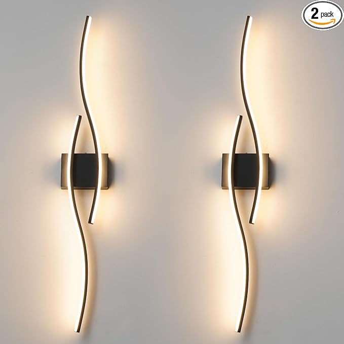 Daunton Hardwired Modern Wall Sconce Set of Two with Remote Control, Dimmable LED Wall Sconces Lighting Set of 2, Large Black Wall Light, LED Wall Lamp for Bedroom Living Room Bathroom 40.5" Length