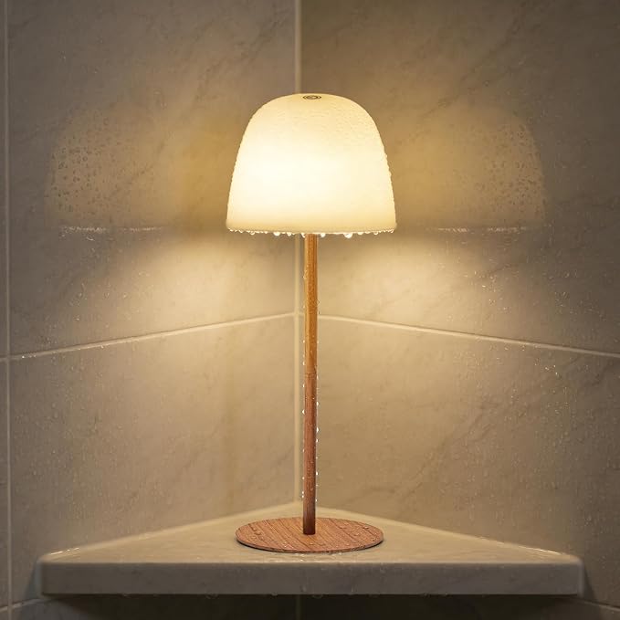 CHLORANTHUS Cordless Shower Lamp Waterproof, Cordless Lamp with 5500mAh Battery, Rechargeable Portable Lamp, Touch Dimmable Desk Light for Bathroom, Outdoor, Kitchen, Camping, Patio