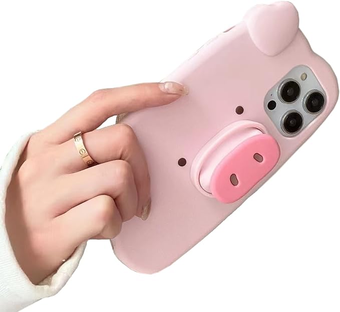 Kawaii Phone Case for iPhone 15 Promax Cute 3D Pighead Silicone Protective Case Cover with Cartoon Pig Nose for Women & Girl
