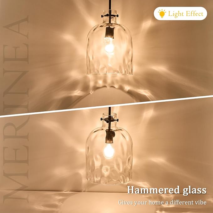 Modern Black Glass Pendant Light – 10-Inch Wide Single Dome Light Fixture, 1-Light E26 Ceiling Hanging Lamp for Kitchen Island, Dining Room, Hallway