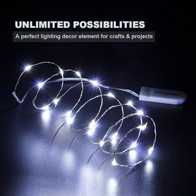 CYLAPEX Pack of 24 Cool White Fairy Lights String Battery Operated Fairy Lights, 7ft 20 LEDs Firefly Lights Silver Coated Copper Wire Lights for DIY Decor Christmas Decoration Costume