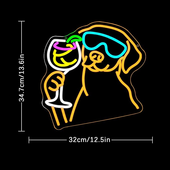 Dachshund Cocktail Neon Sign for Wall Decor Dog Drinking Cocktail Neon Light Bar Led Sign Pet Noen Light Sign for Bar Wine Cellar Dog Kennel Pet Store Decoration