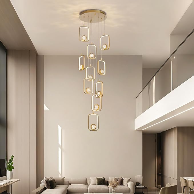 Modern Staircase Chandelier Modern LED Chandelier Gold Entryway High Ceiling Light 10 Lights Gold Crystal Light Fixture for Staircase Foyer Entryway Living Room