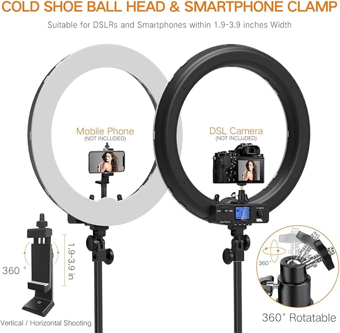 Pixel Ring Light, 19" Bi-Color LCD Display Ring Light with Stand, 55W 3000-5800K CRI≥97 Light Ring for Vlogging Selfie-Portrait Live Stream Video Photography Shooting