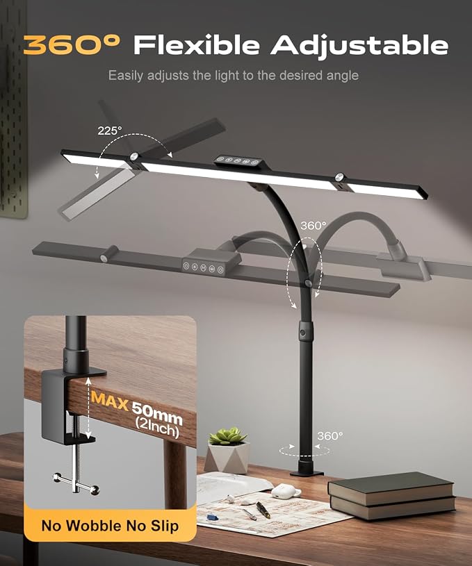 LED Desk Lamps for Home Office, Desk Light with Remote & Touch Control, Stepless Dimming,5CCT,Motion Sensor Auto On/Off, Eye-Caring Desk Lamp with Clamp for Study, Reading,Dual Monitors,Black