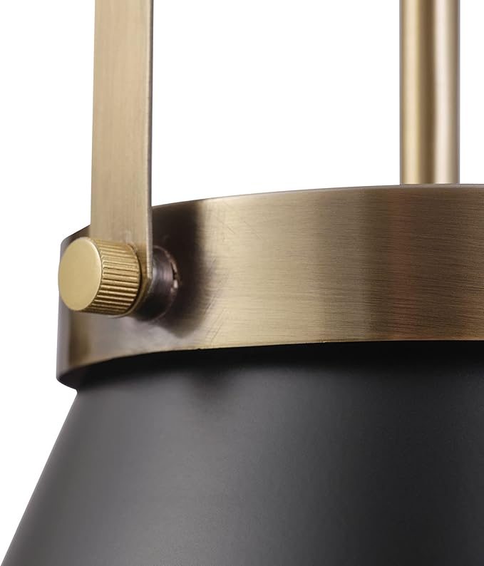 GLOBE Electric x Novogratz 65844 1-Light Pendant Light Fixture, Matte Black, Brass Accents, Living Room Pendant Light, Dining Room Fixture, Kitchen Island Lighting, Hanging Lights for Bedroom