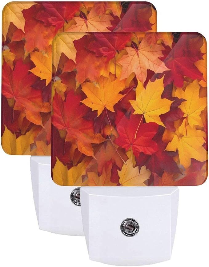 Autumn Leaves Fall LED Plug-in Night Light 2-Pack, Auto Sensor Nightlights Set of 2 for Bedroom Bathroom