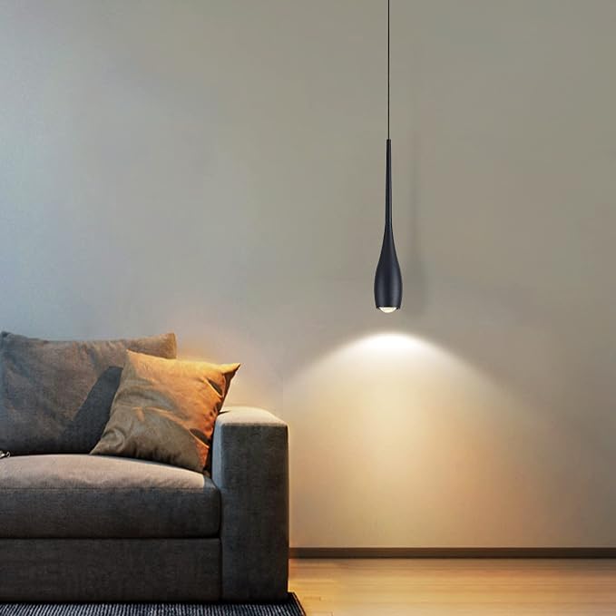 Black Pendant Light for Kitchen Island, LED Dimmable Pendant Light fixtures, Small Modern Industrial Adjustable Cord Hanging Pendant Light for Over Sink, Bar, Dining Room, Bedside