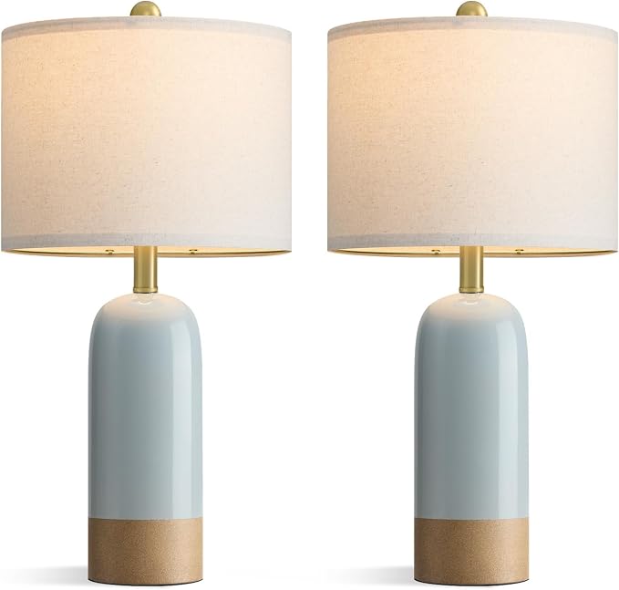 PoKat 24'' Farmhouse Blue Table Lamps Set of 2 for Living Room, Two-Tones | Ceramic Bedside Lamps for Bedroom, Hand-Textured Design, Kiln Variation Glaze, Coastal Lamps for Nightstand, Hallway,Entryway