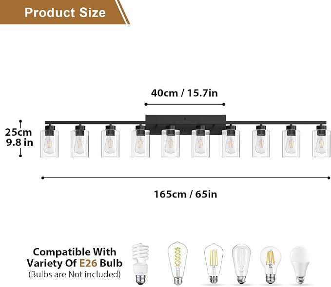 IZORRO Modern Bathroom Light Fixtures, 10 Light Black Vanity Lights, Bathroom Lighting Fixtures Over Mirror with Clear Glass for Living Room Cabinet Bedroom