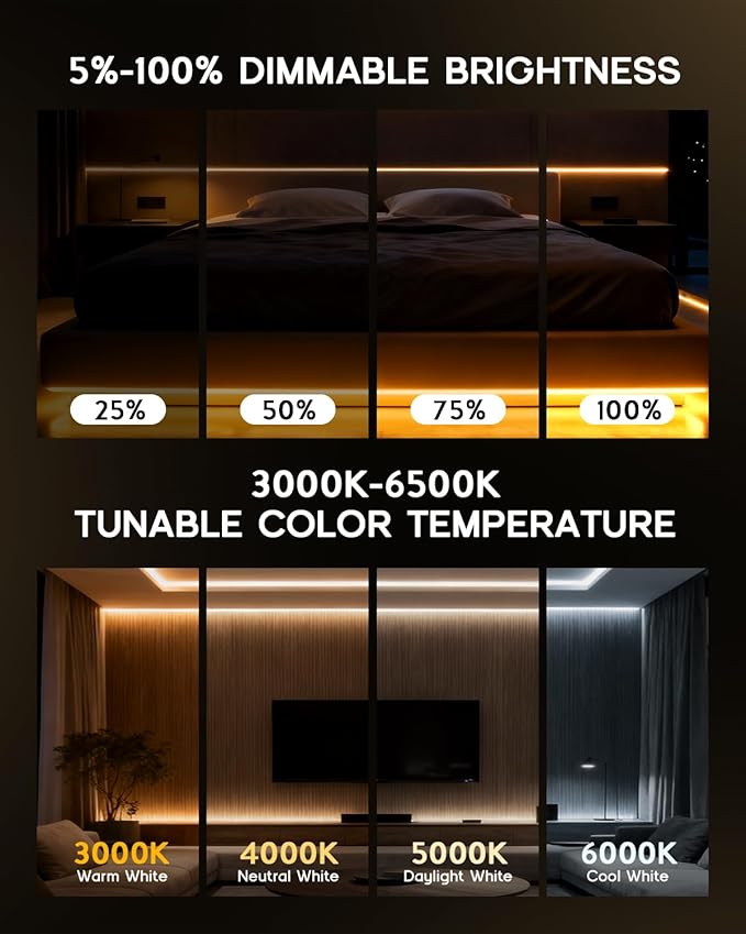 LED Strip Lights 98.4ft 110-120V,Dimmable Silicone Neon Rope Lights,Flexible Outdoor Waterproof Neon Strip Lights for Mirror,Kitchen,Cabinet,DIY Lighting
