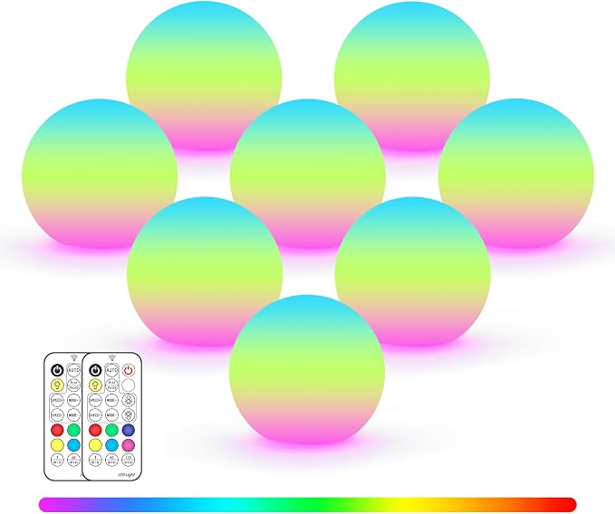 LOFTEK LED Ball Light, 3-inch Rechargeable Globe Lights, Color-Changing Ball Lamp with Remote, Waterproof Orb Light, Smart Sphere Night Light for Home Bedroom Pool Decor, Xmas Gift, 8 Pack