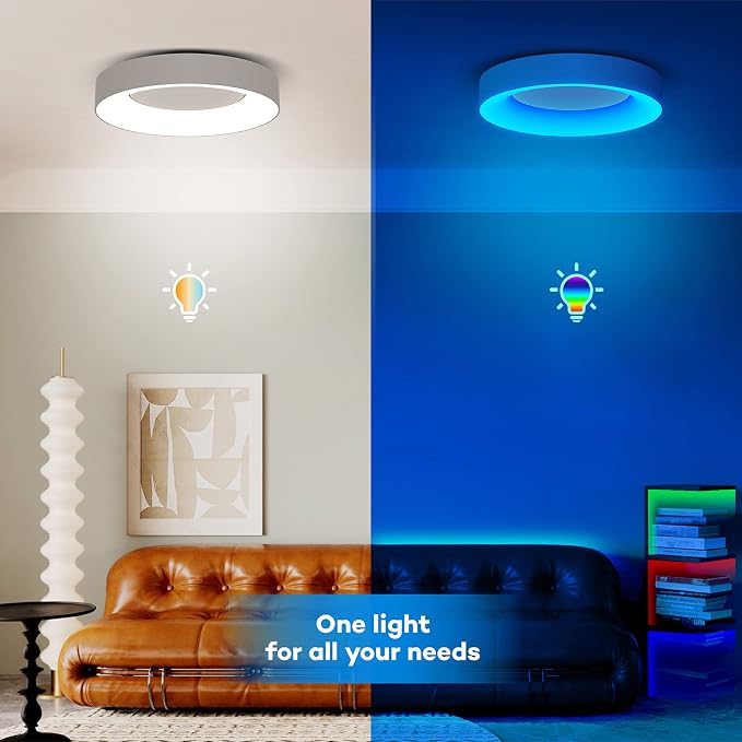 Annaror RGB LED Flush Mount Ceiling Light with Remote Control, 11 Inch Color Changing Light Fixture Dimmable, 3000K-6500K Modern Low Profile Ceiling Lights for Bedroom Kids Room, White