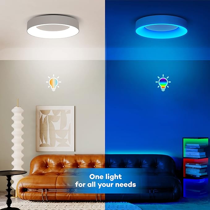 16 Inch RGB Led Flush Mount Ceiling Light with Remote Control, 36w Dimmable Ceiling Lighting Fixture, 3000K-6500K Color Changeable, Modern White, for Bedroom Kids Room