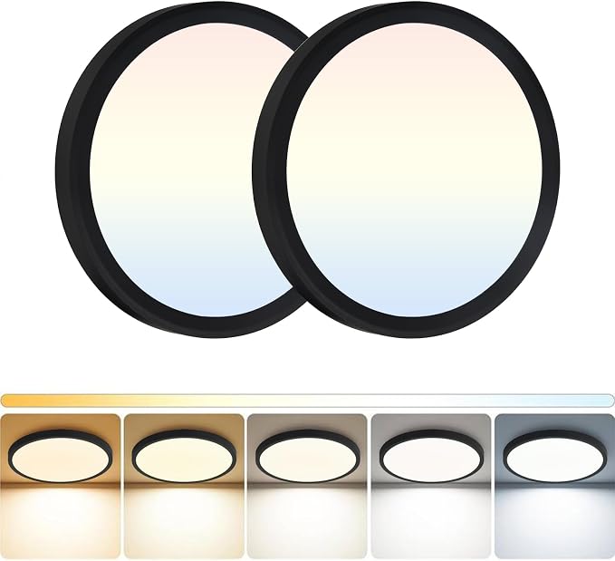 LED Flush Mount Ceiling Light: 7 inch 2Pack Super Slim Dimmable & 5CCT (2700-6500K) Kitchen Lighting Fixtures Ceiling - 12W Black Low Profile Ceiling Lamp for Bedroom Garage Hallway