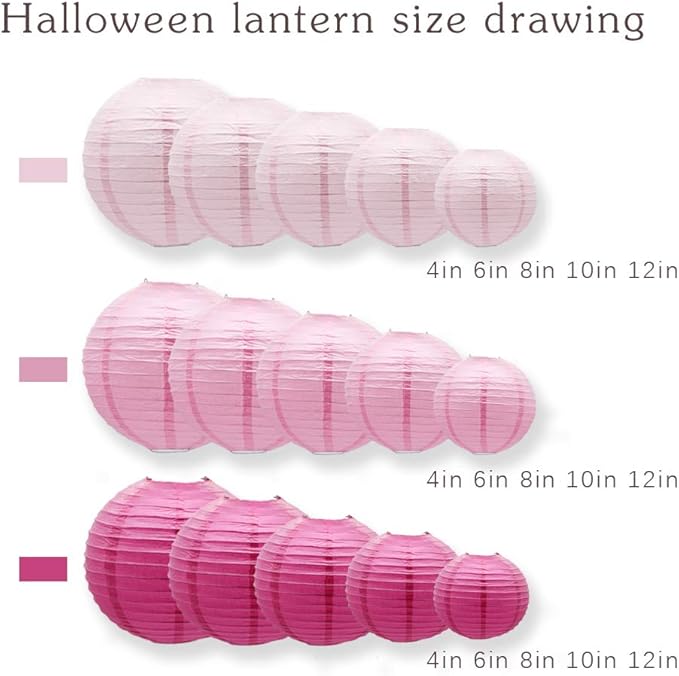 Pink Round Chinese Paper Lanterns Decorative, 15pcs Hanging Paper Lanterns for Birthday Party Valentines Day Bridal Shower Baby Shower Wedding & Girls Party Decorations Light Pink/Pink/Hot Pink