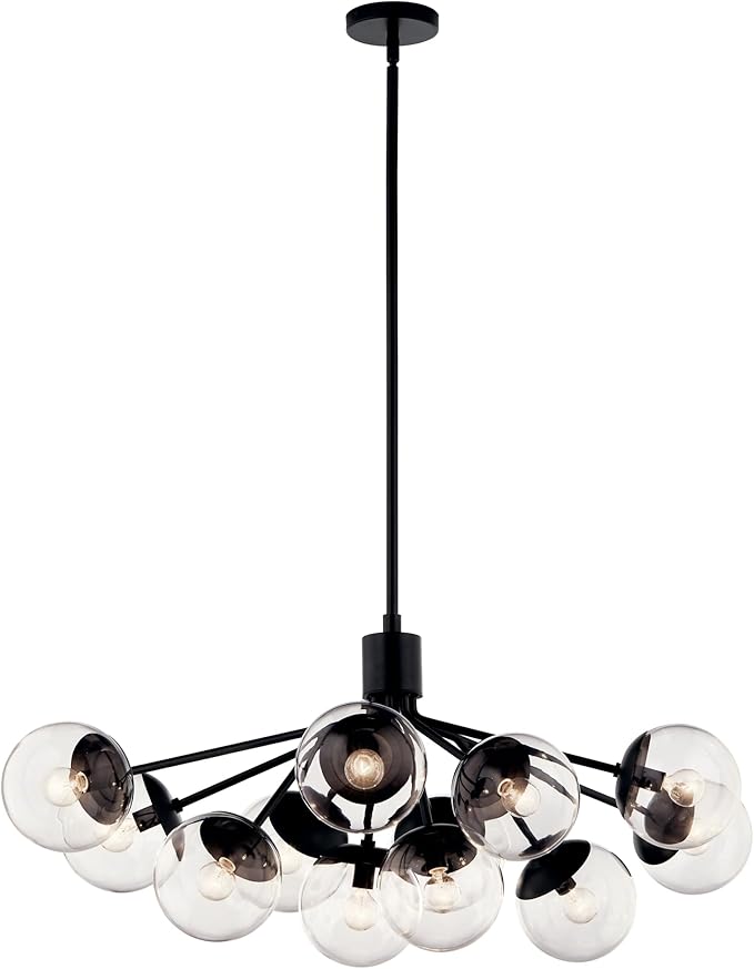 Kichler Silvarious 12-Light Linear Convertible Chandelier, Soft Modern Light with Clear Glass in Black, for Dining Room or Living Room (17.75" x 26.75" x 48"), 52703BKCLR