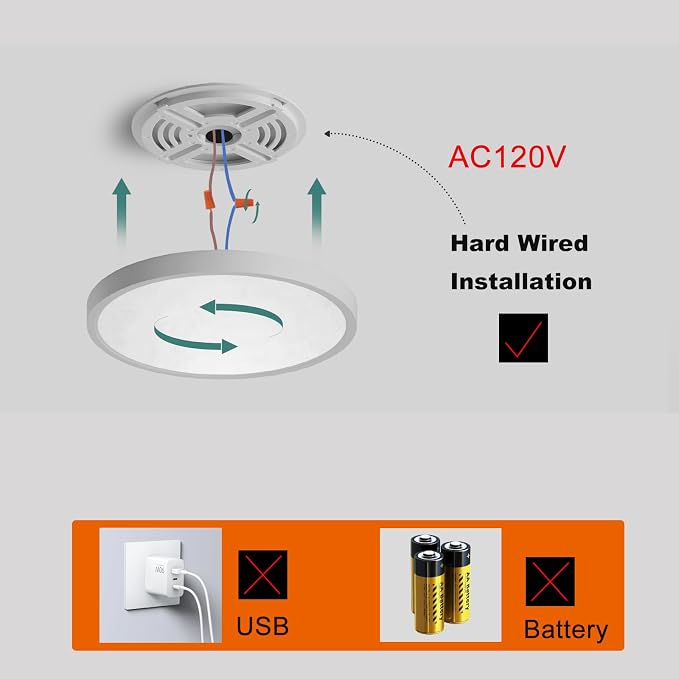 12 Inch Motion Sensor Light Indoor, White | Hardwired, Remote Control Dimmable, Automatic ON/Off, 3000k/4000k/6000k, Round