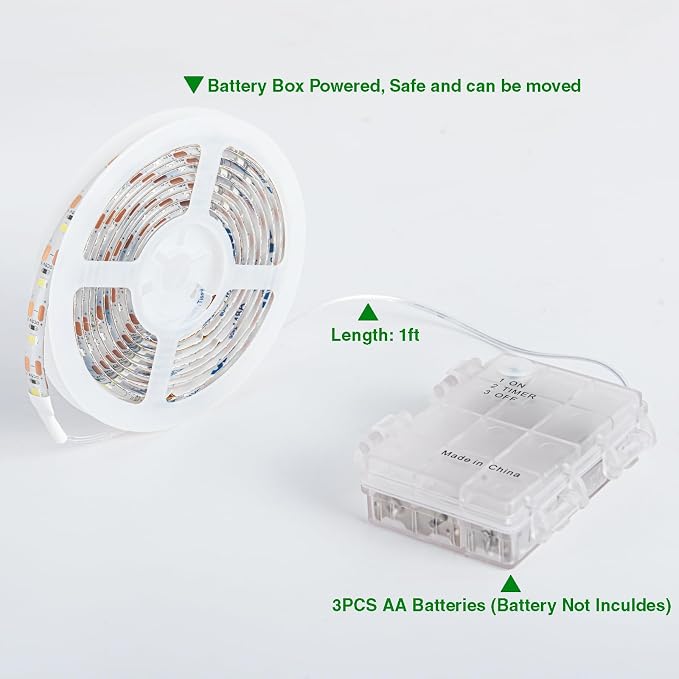 Battery Powered Led Strip Lights,6.56FT 120Led Battery led Strip Lights for Remote,Blinking,Dimmable,Timer,Cuttable,for Indoor Outdoor TV Table Boat Kitchen Christmas,Waterproof（Warm White）