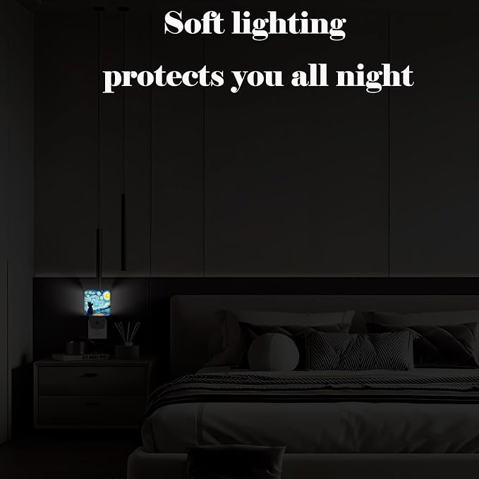 Starry Night Cat Night Light,Plug-in Nightlights Auto Sensor Night Lamp Dusk-to-Dawn Lamp Home Decor for Nursery Children Girls Boys