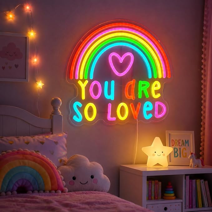 You Are so Loved Neon Sign Rainbow LED Light for Bedroom Wall Decor, Dimmable Colorful Neon Sign for Kids Room, Playroom, Nursery, Dorm, Party Decorations & Gift Ideas