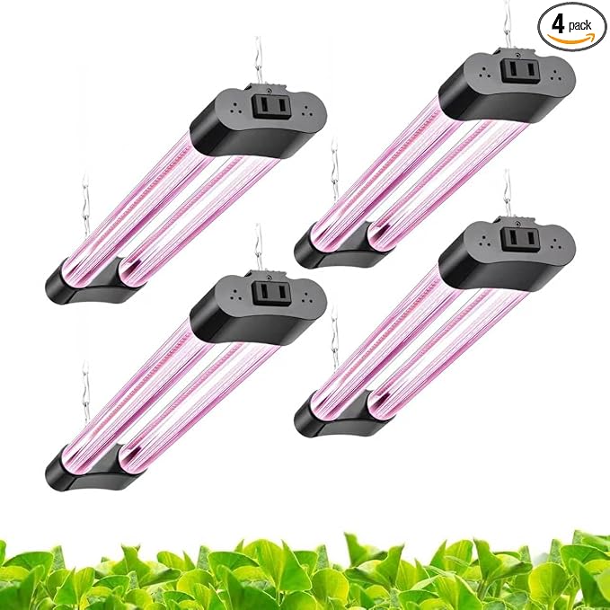 Hlite LED Grow Light 16 inch, Hanging Full Spectrum Linkable 4 Pack | Linkable Plant Grow Lights for Indoor Plants, Plug and Hanging with On/Off Switch, Seedling to Flowering, Pinkish White