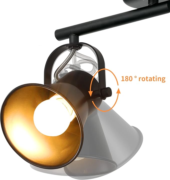 SEEBLEN 5-Light Track Lighting Kit, Directional Ceiling Light, Industrial Black Kitchen Track Lighting Fixtures Ceiling for Kitchen, Living Room, Dining Room, Hallway.