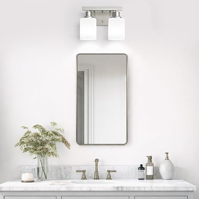 2 Light Brushed Nickel Vanity Light,Brushed Nickel Vanity Lights for Bathroom,Bathroom Light Fixtures Over Mirror,Wall Sconces for Living Room,Bedroom,Hallway(E26 Base)