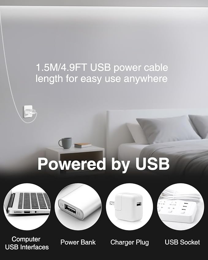 Aclorol 6FT USB LED Strip Lights for Bedroom 2 Pack Cold White 6000K | Dimmable Brightness, 5V COB LED Strip with Self-Adhesive, Flexible for Bedroom Kitchen Cabinet Mirror Staircase DIY Lighting