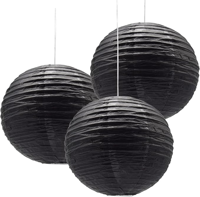 3pcs Paper Lanterns Decorative Round Chinese Paper Lanterns for Birthday Halloween Wedding Baby Bridal Shower Home Decor Party Decoration (12in/Black)