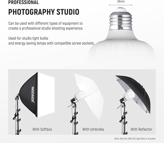 NEEWER E26 35W LED Light Bulbs, 2 Packs, 3150 Lumens/5700K/CRI 93+/15000h Lifespan, Bright Video Photography Lighting, Silent/No Flicker/Non Dimmable 350W Incandescent Equivalent