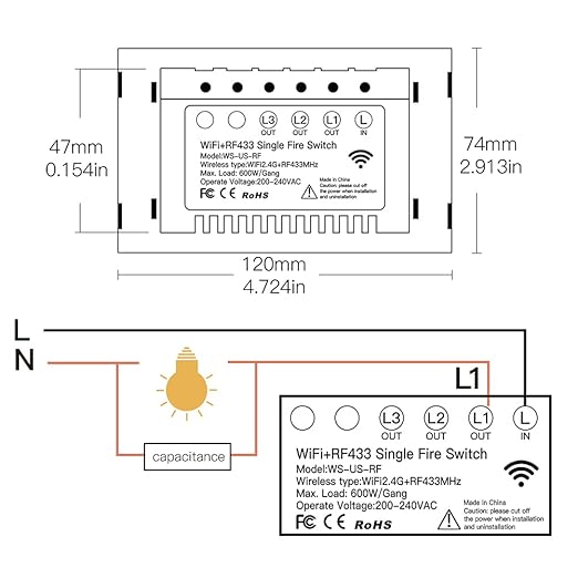MOES Touch Wall Single Live Wire Smart Switch，No Neutral Wire Needed, 2.4GHz WiFi RF433 Light Switch Works with Smart Life/Tuya App, Alexa and Google Home, Single Pole 110V, White 1 Gang