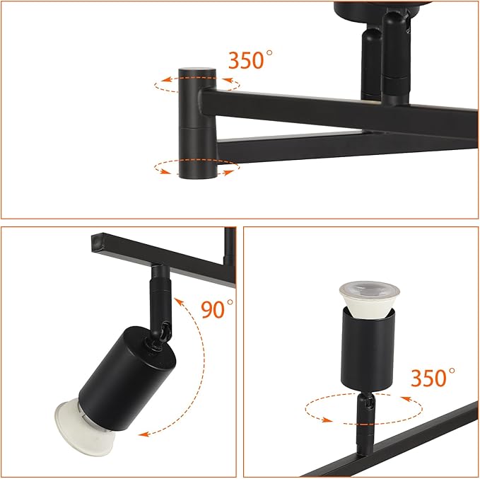 SEEBLEN 6-Light Black Track Lighting Fixtures Ceiling, Flexible Foldable Arm and Rotatable Light Head,Modern LED Track Lighting for Kitchen Islands, Dining Rooms(GU10 Socket, Bulbs Not Included)