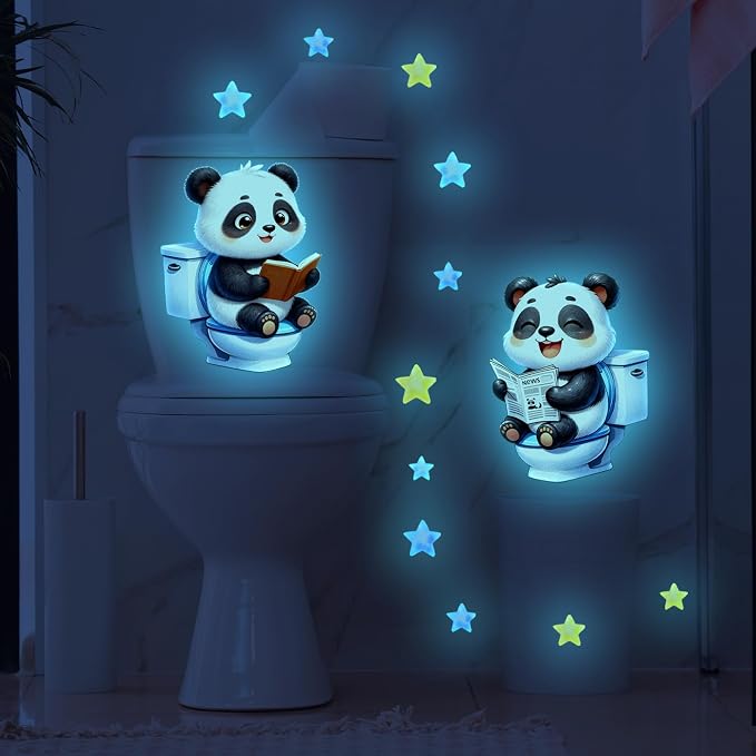 Glow in The Dark Wall Stickers Cartoon Animal Night Blue Light Wall Decals Cute Panda Peel and Stick Decor for Kids Room Bathroom